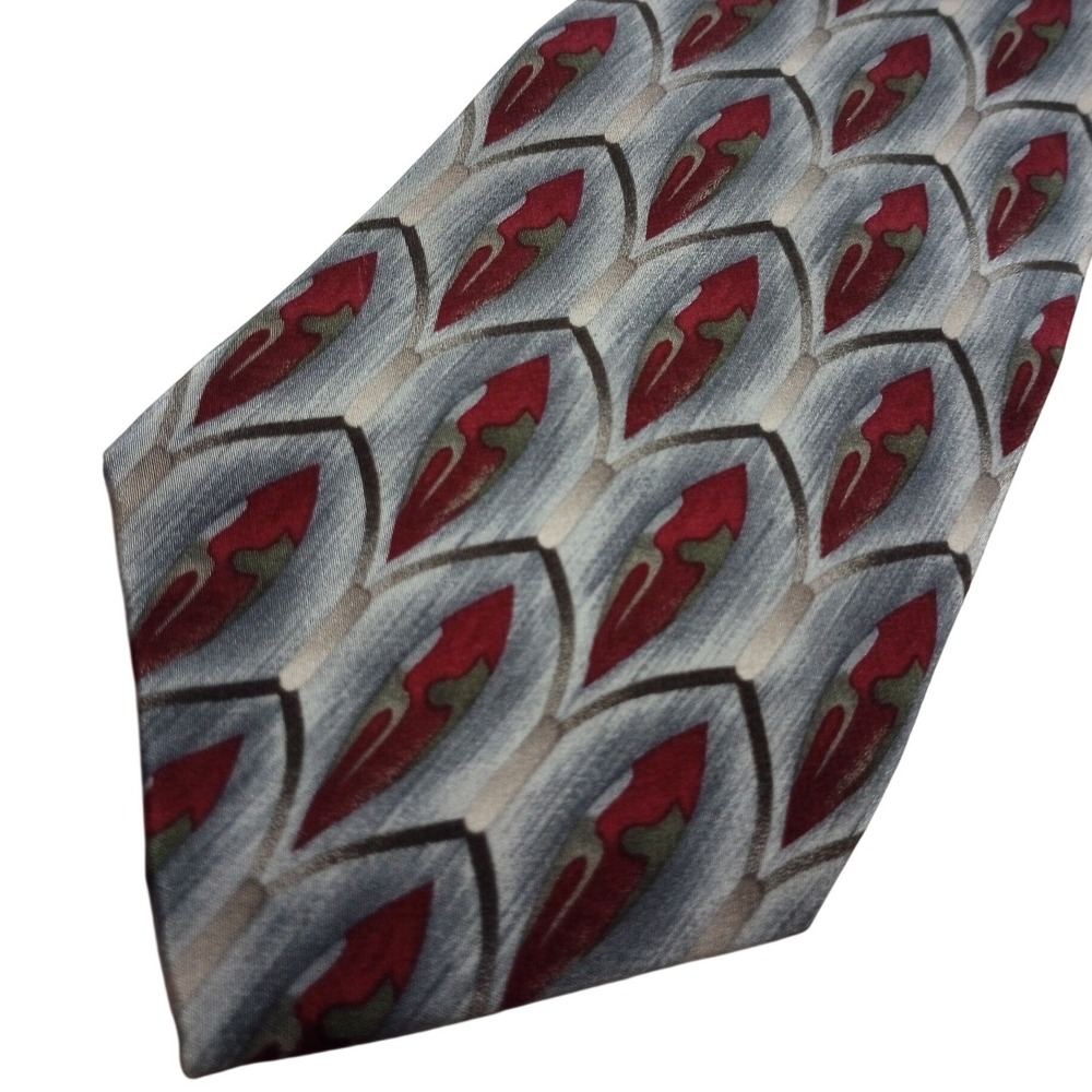 Cocktail Collection Domestic Beer Under Microscope Silk Tie Grey Red Geometric